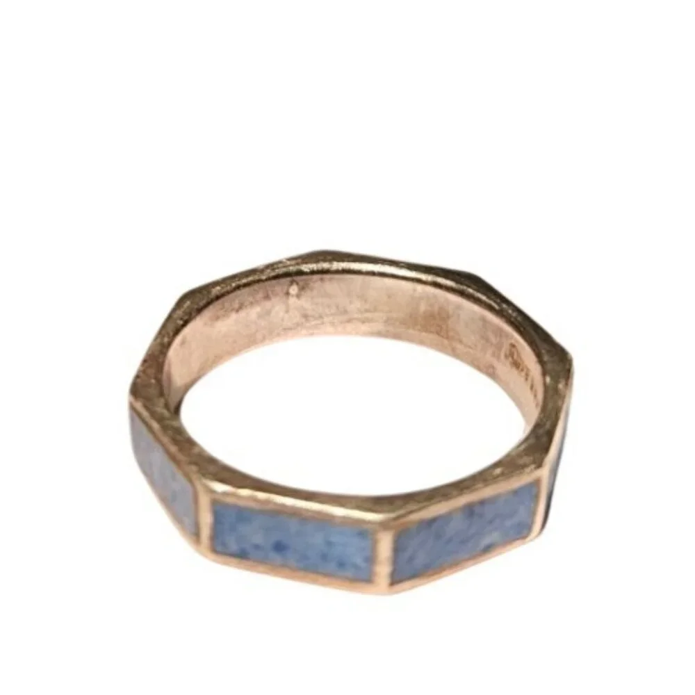 Sterling Silver Ring Toe Pinky‎ W/ Blue Enamel Inlay Octagon